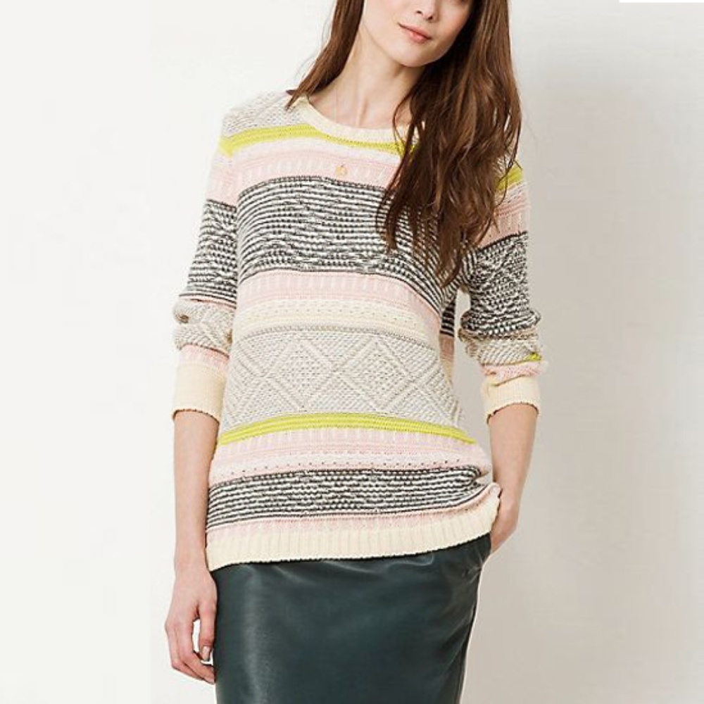 ANTHROPOLOGIE Striped Fairisle Jumper, Multi, M